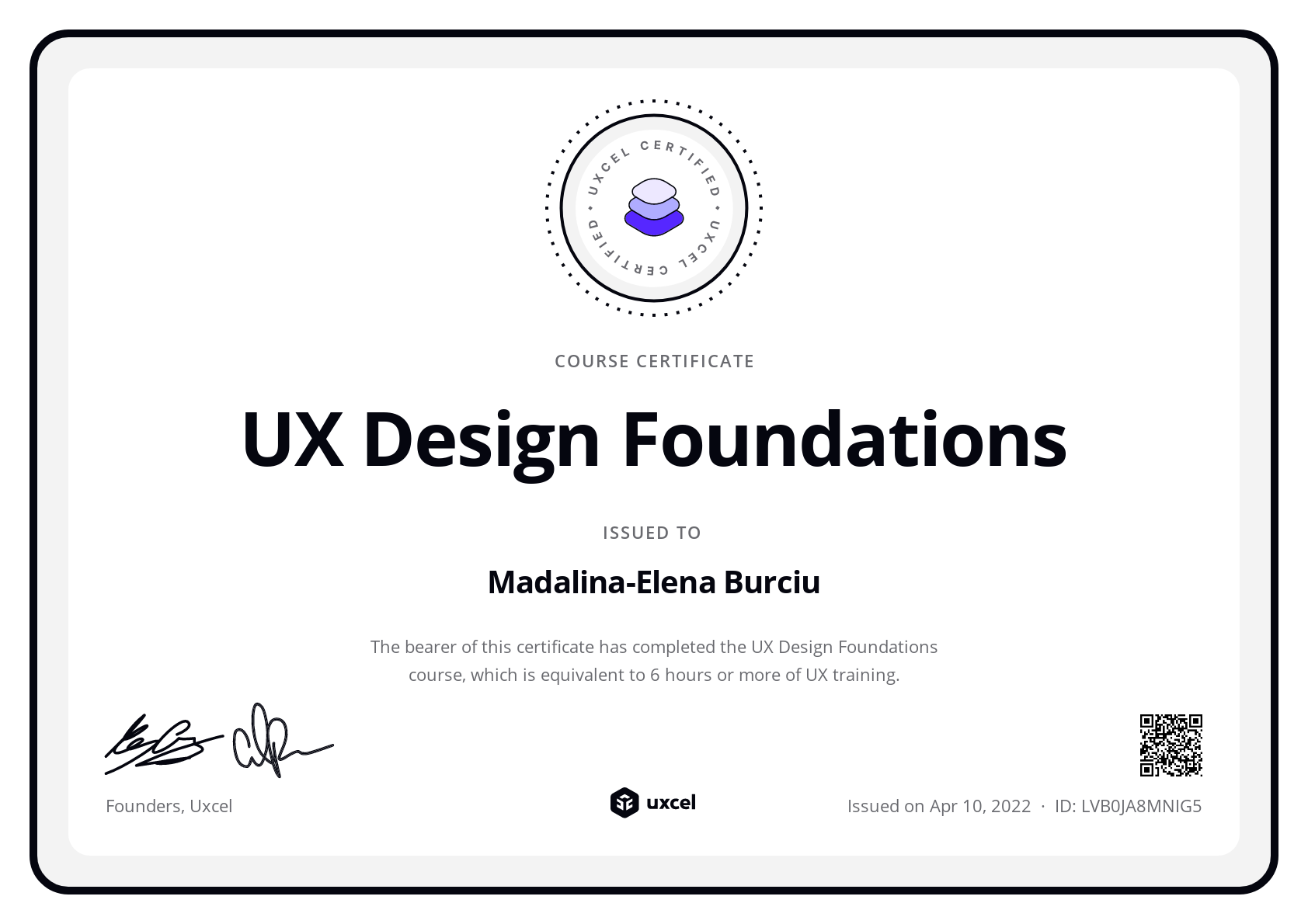 Madalina-Elena Burciu's certificate